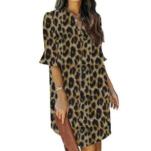 V-Neck Ruffle Shift Dress - Polyester Casual Summer Dress for Women